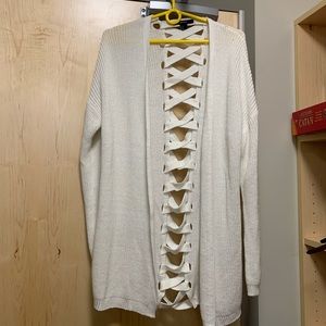 White cardigan, crisscross open back!!